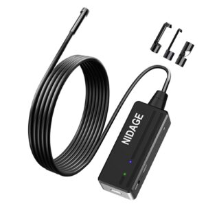 nidage wireless endoscope for automotive inspection semi-rigid flexible waterproof 5.5mm wifi borescope camera compatible android and ios smartphones, iphone, ipad (4.92ft)