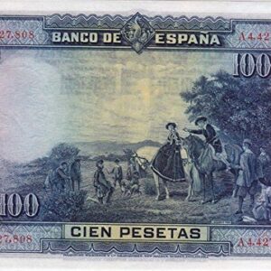 1928 ES THE DON QUIXOTE BANKNOTE! 1 OF SPAIN'S LOVELIEST LARGE BANKNOTES! SCARCE SO NICE! 100 PESETAS Choice Crisp AU (Looks Uncirculated)