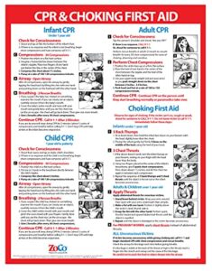 cpr poster - heimlich maneuver restaurant sign - laminated, 17 x 22 inches - infant, child, adult cpr and choking first aid poster - school nurse office decor