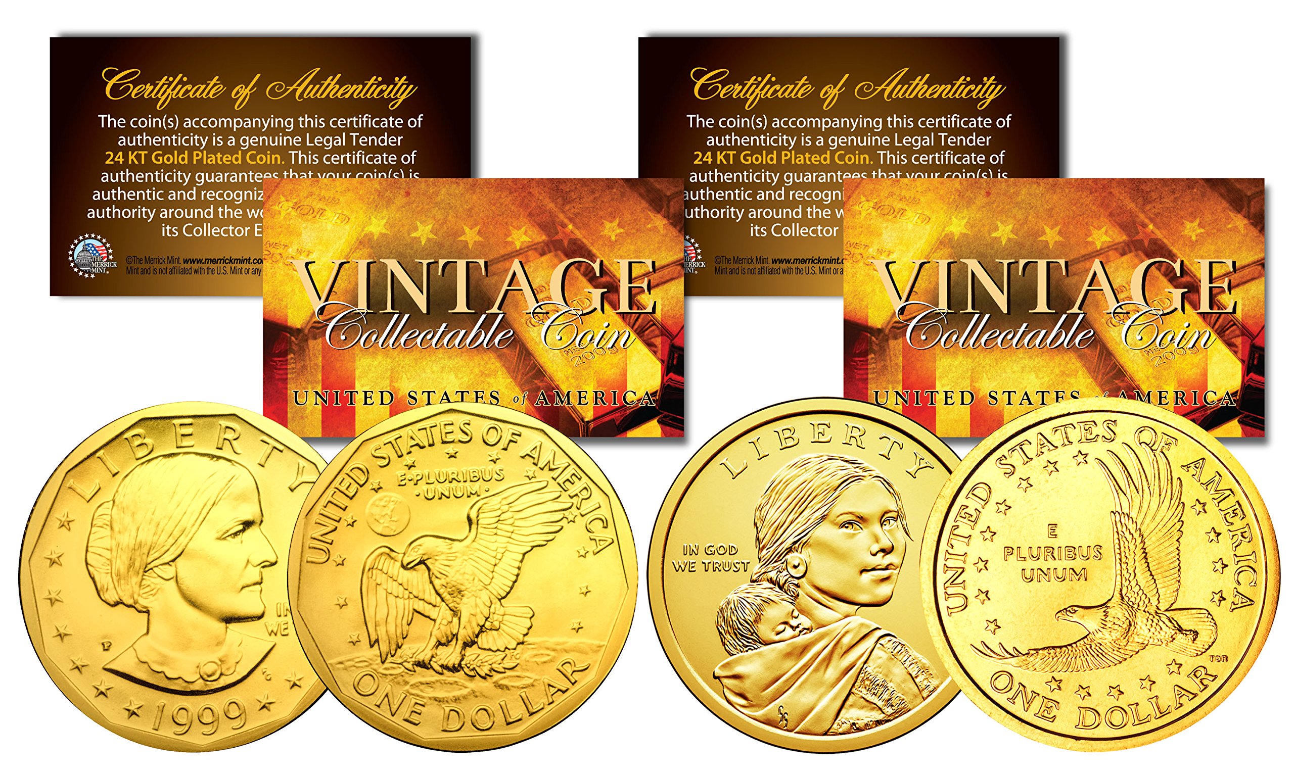 Sacagawea & Susan B Anthony 24K Gold Plated U.S. Dollar History Women 2-Coin Set