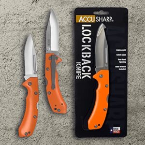 ACCUSHARP Folding Knife with Allen Wrench - Lockback Pocket Knife with Clip - Stainless Steel Sport Knife for Outdoor Use, Hunting, Fishing, & Camping - Orange