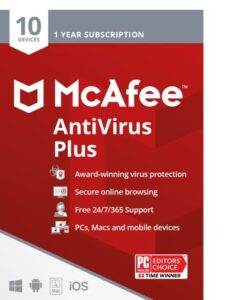 [old version] mcafee antivirus protection plus 2022 | 10 device | internet security software | windows/mac/android/ios | 1 year subscription | key card
