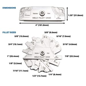 Chiloskit MG-11 Metal Welding Tool Weld Fillet Gages Set Welding Inspection Ruler Tool, Inch/Metric, 1/8''-1''