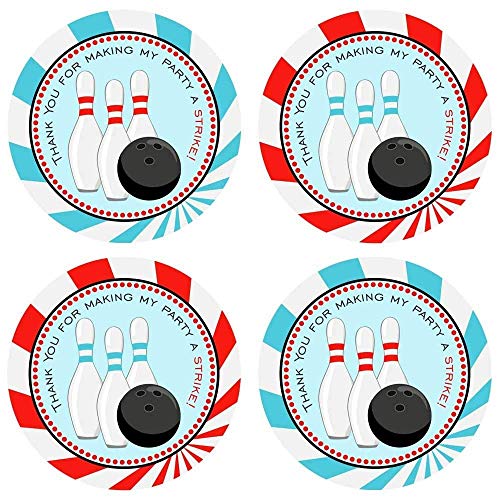 Boy Bowling Party Thank You Sticker Labels by Adore By Nat - Girl Kids Entertainment Sports Birthday Favors - Set of 30