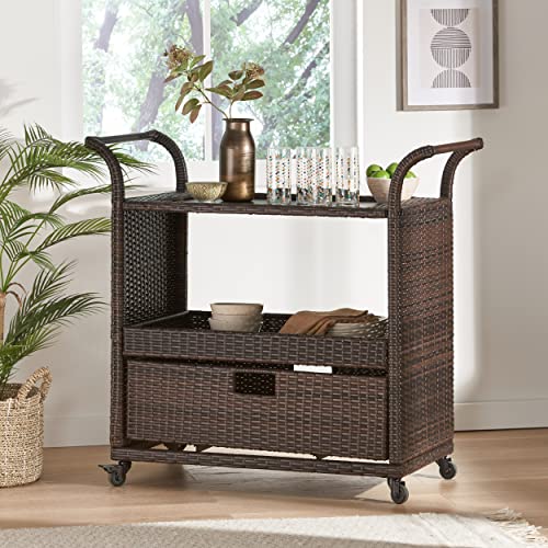 Christopher Knight Home Corona Outdoor Wicker Bar Table Cart, Multibrown