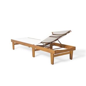 Christopher Knight Home Summerland Outdoor Mesh Chaise Lounge with Acacia Wood Frame, Teak Finish / White Mesh