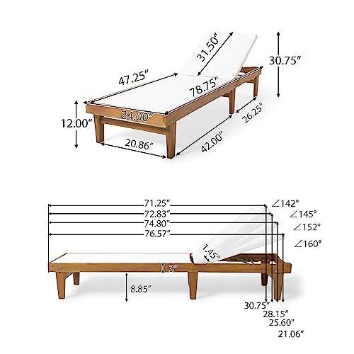 Christopher Knight Home Summerland Outdoor Mesh Chaise Lounge with Acacia Wood Frame, Teak Finish / White Mesh