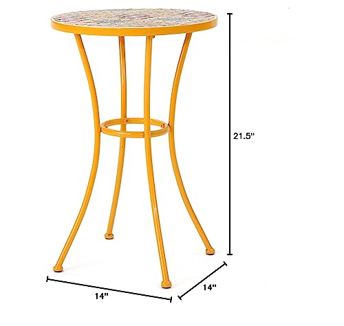 Christopher Knight Home Barnsfield Outdoor Ceramic Tile Side Table with Iron Frame, Yellow