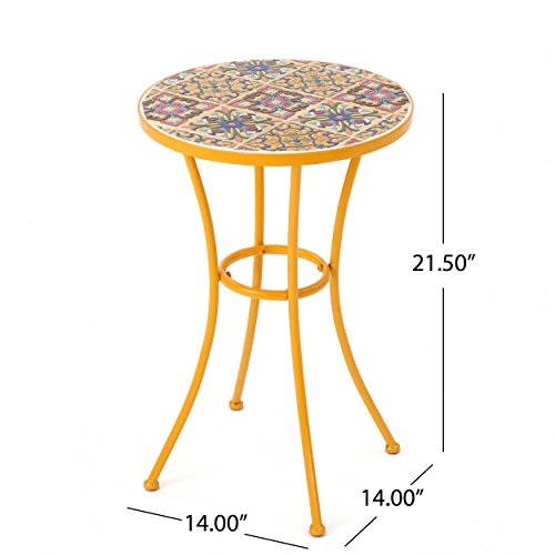 Christopher Knight Home Barnsfield Outdoor Ceramic Tile Side Table with Iron Frame, Yellow