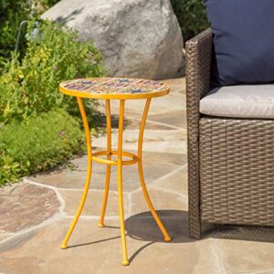 Christopher Knight Home Barnsfield Outdoor Ceramic Tile Side Table with Iron Frame, Yellow