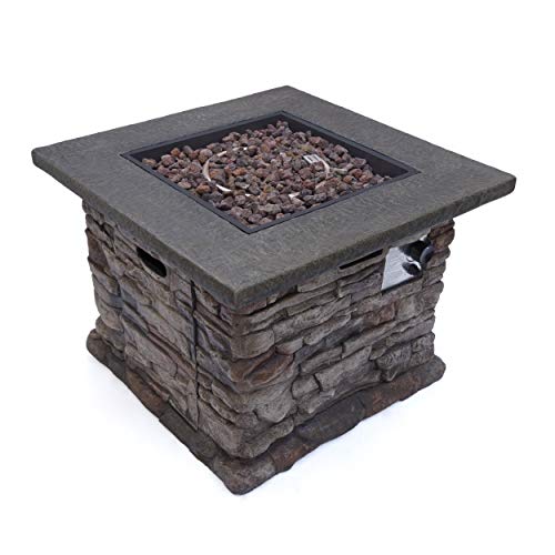 Christopher Knight Home Stonewall Outdoor Square Fire Pit - 40,000 BTU, Natural Stone