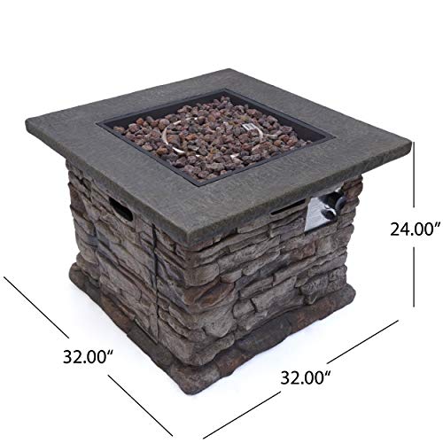 Christopher Knight Home Stonewall Outdoor Square Fire Pit - 40,000 BTU, Natural Stone