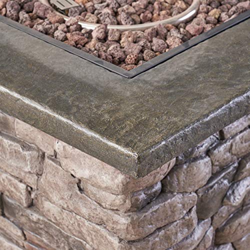 Christopher Knight Home Stonewall Outdoor Square Fire Pit - 40,000 BTU, Natural Stone