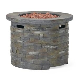 christopher knight home blaeberry outdoor circular firepit, natural stone finish