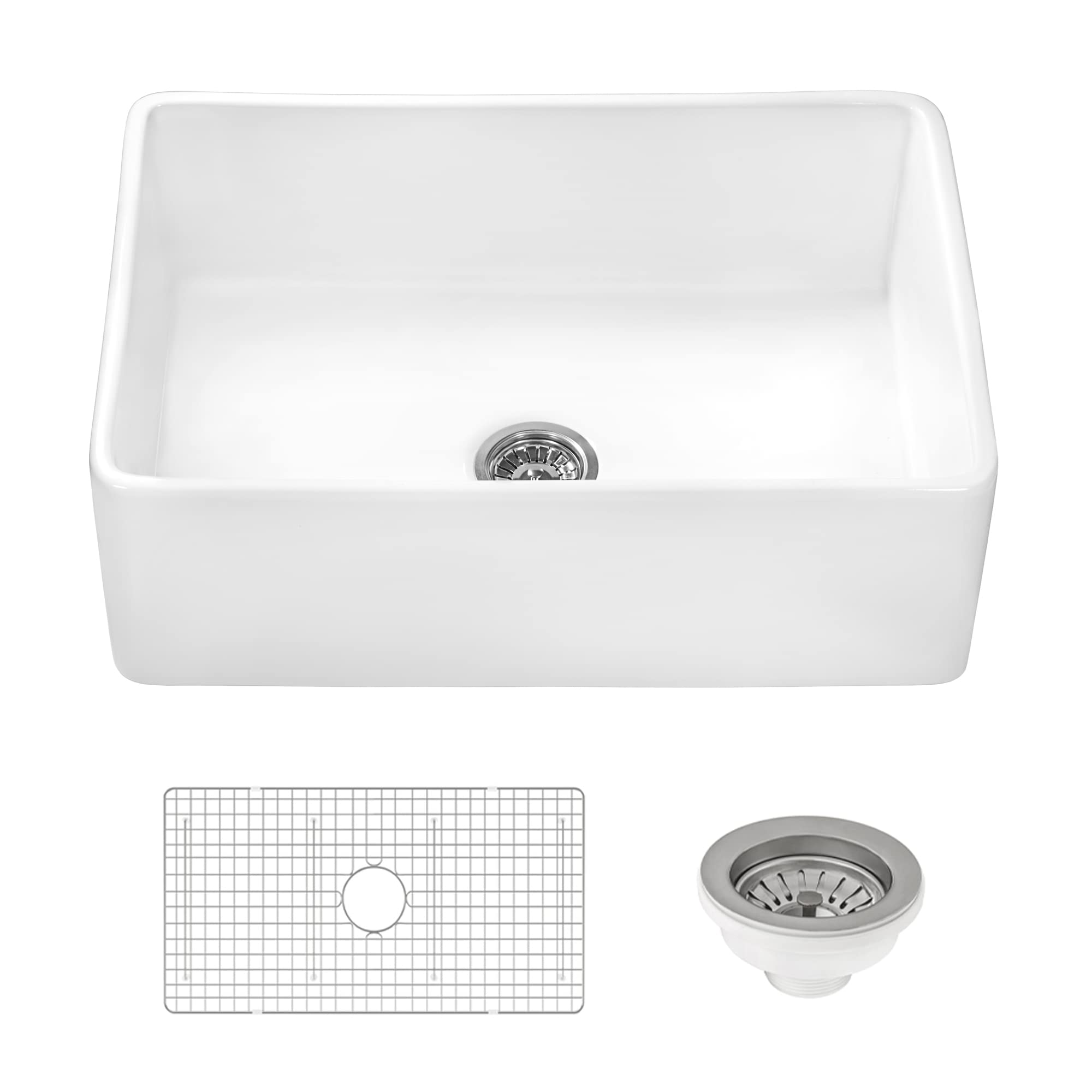 Ruvati 30 x 20 inch Fireclay Reversible Farmhouse Apron-Front Kitchen Sink Single Bowl - White - RVL2100WH