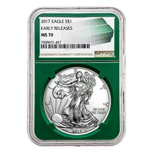 2017 silver eagle green holder early releases $1 ms-70 ngc