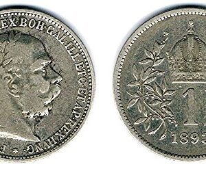 1899 HU RARE ORIIGINAL AUSTRO-HUNGARIAN EMPIRE SILVER CORONA (KORONA KRONE) FRANZ JOSEF w LAUREL CROWN! 1 CORONA (KORONA) (KRONE) F-VF