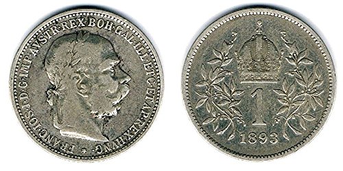 1899 HU RARE ORIIGINAL AUSTRO-HUNGARIAN EMPIRE SILVER CORONA (KORONA KRONE) FRANZ JOSEF w LAUREL CROWN! 1 CORONA (KORONA) (KRONE) F-VF