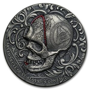 2018 cm carved skull of st.aloysius gonzaga high relief silver coin antiqued 1 oz superb gem uncirculated