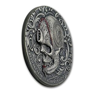 2018 CM CARVED SKULL OF ST.ALOYSIUS GONZAGA High Relief Silver Coin Antiqued 1 OZ Superb Gem Uncirculated