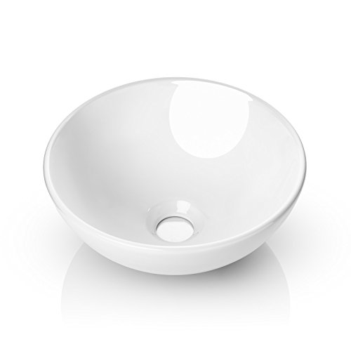 Miligoré 11" Round White Ceramic Vessel Sink - Modern Above Counter Bathroom Vanity Bowl