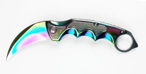 full metal csgo karambit claw folding pocket knife, tactical knife. for gift, collection, edc (rainbow)