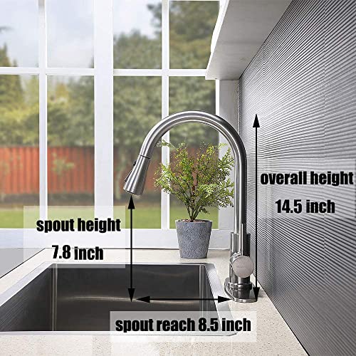 VESLA HOME High Arc Single Handle Brushed Nickel Kitchen Faucet with Pull Down Sprayer,Single Lever Stainless Steel Kitchen Sink Faucets,Commercial Modern Pullout Faucet for Kitchen Sink