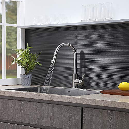 VESLA HOME High Arc Single Handle Brushed Nickel Kitchen Faucet with Pull Down Sprayer,Single Lever Stainless Steel Kitchen Sink Faucets,Commercial Modern Pullout Faucet for Kitchen Sink