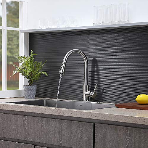 VESLA HOME High Arc Single Handle Brushed Nickel Kitchen Faucet with Pull Down Sprayer,Single Lever Stainless Steel Kitchen Sink Faucets,Commercial Modern Pullout Faucet for Kitchen Sink