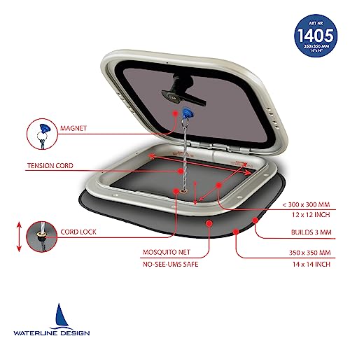 Waterline Design | Mosquito Net/Bug Screen for Boats Setup from The Inside with Magnet or Suction Cup. Bug Free Environment. for All Brands of Small hatches (1405) Hatch is not Included.