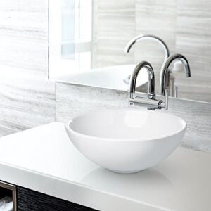 Miligoré 16" Round White Ceramic Vessel Sink - Modern Above Counter Bathroom Vanity Bowl