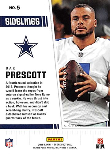 2018 Score Sidelines #5 Dak Prescott Dallas Cowboys Football Card