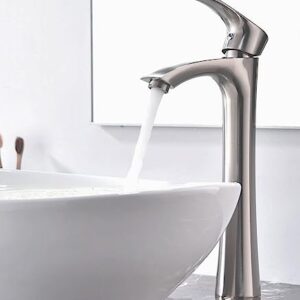 KINGO HOME Contemporary Single Handle Tall Vessel Sink Brushed Nickel Vanity Bathroom Faucet, Basin Mixer Tap