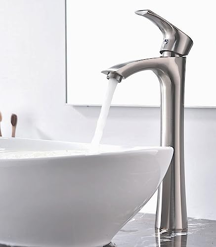 KINGO HOME Contemporary Single Handle Tall Vessel Sink Brushed Nickel Vanity Bathroom Faucet, Basin Mixer Tap