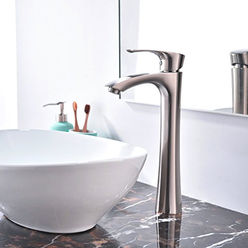 KINGO HOME Contemporary Single Handle Tall Vessel Sink Brushed Nickel Vanity Bathroom Faucet, Basin Mixer Tap