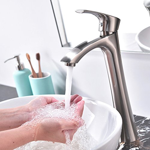 KINGO HOME Contemporary Single Handle Tall Vessel Sink Brushed Nickel Vanity Bathroom Faucet, Basin Mixer Tap