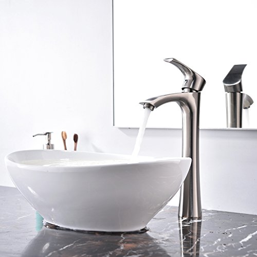 KINGO HOME Contemporary Single Handle Tall Vessel Sink Brushed Nickel Vanity Bathroom Faucet, Basin Mixer Tap