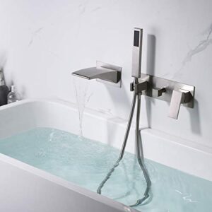 sumerain Wall Mount Tub Filler Brushed Nickel with Waterfall Tub Spout and Handheld Shower, High Flow