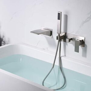 sumerain Wall Mount Tub Filler Brushed Nickel with Waterfall Tub Spout and Handheld Shower, High Flow