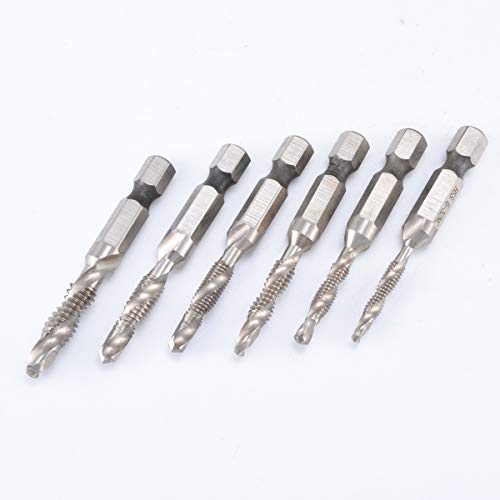 HOHXEN 6Pcs Drill Tap Combination Bit Set HSS Deburr Countersink Bit 1/4 Hex Shank Tool Kit