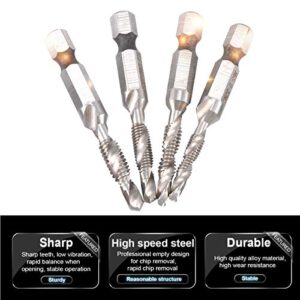 HOHXEN 6Pcs Drill Tap Combination Bit Set HSS Deburr Countersink Bit 1/4 Hex Shank Tool Kit