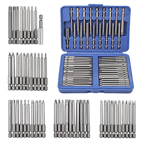 Screwdriver Bit Set, Sunsbell Security Bit Set Extra Long Magnetic Driver Kit, Drill Screwdriver Bit Set, Screw Driver Bits with Case, Hex, Star Bits, Square, Spanner Bits - 50Pcs