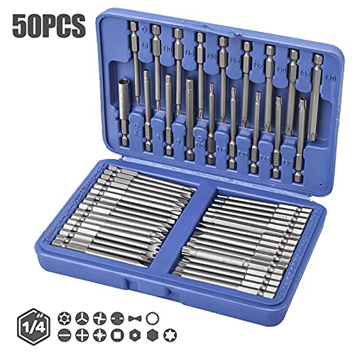 Screwdriver Bit Set, Sunsbell Security Bit Set Extra Long Magnetic Driver Kit, Drill Screwdriver Bit Set, Screw Driver Bits with Case, Hex, Star Bits, Square, Spanner Bits - 50Pcs