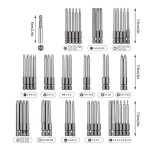 Screwdriver Bit Set, Sunsbell Security Bit Set Extra Long Magnetic Driver Kit, Drill Screwdriver Bit Set, Screw Driver Bits with Case, Hex, Star Bits, Square, Spanner Bits - 50Pcs