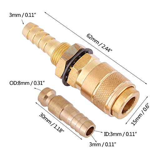 Water Cooled & Gas Adapter Quick Brass Hose Connector Fitting for MIG TIG Welder Torch (Brass)