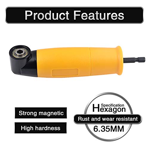 HOHXEN Right Angle Drill, 90 Degree Right Angle Driver Angle Extension Power Screwdriver Drill Attachment 1/4inch Hex Bit Socket Screwdriver Holder Adapter