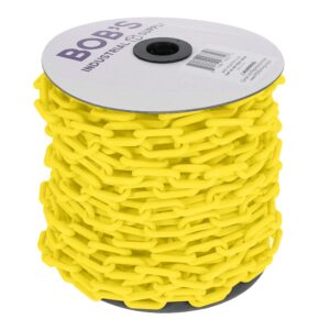 bisupply yellow plastic chain links - 125ft x 2in plastic barrier chain for safety crowd control or plastic links halloween decor chains for costumes