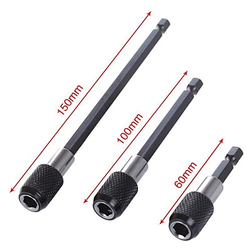 QISF 1/4" Hex Shank 105 Degree Right Angle Driver Angle Extension Power Screwdriver Drill Attachment Socket Adapter Bit + 3pcs Quick Release Magnetic Screwdriver Nut Drill Bit Holder Extension Kit Set