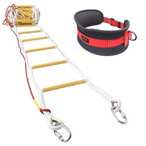 isop emergency fire escape rope ladder 4 story homes 32 ft innovative solution - unique safety ladder with carabiners & safety cord & safety belt - fast deploy & simple to use - compact & reusable