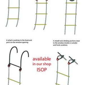 ISOP Emergency Fire Escape Rope Ladder 4 Story Homes 32 ft Innovative Solution - Unique Safety Ladder with Carabiners & Safety Cord & Safety Belt - Fast Deploy & Simple to Use - Compact & Reusable